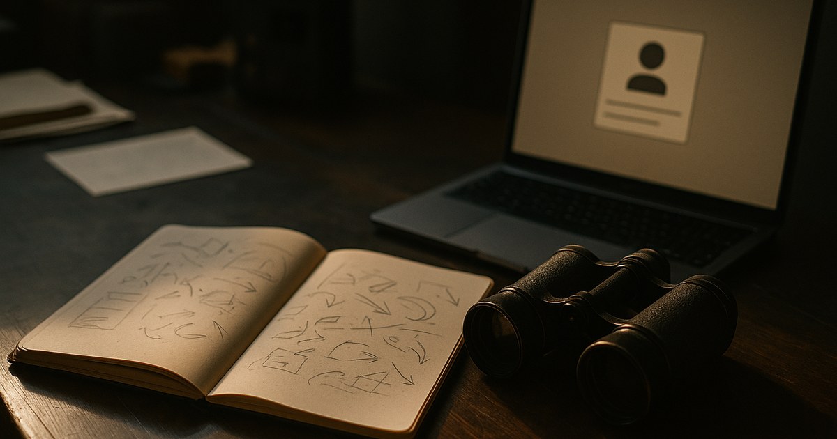 Illustration af en forfatterprofil ved siden af en artikel med kildehenvisninger og en dato