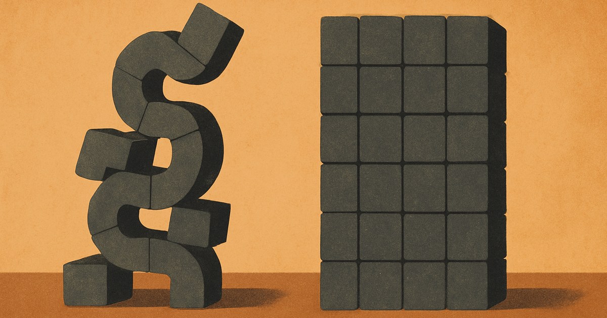Illustration af to forskellige strukturer af klodser side om side, som symbol på at sammenligne Notion med andre projektstyringsværktøjer