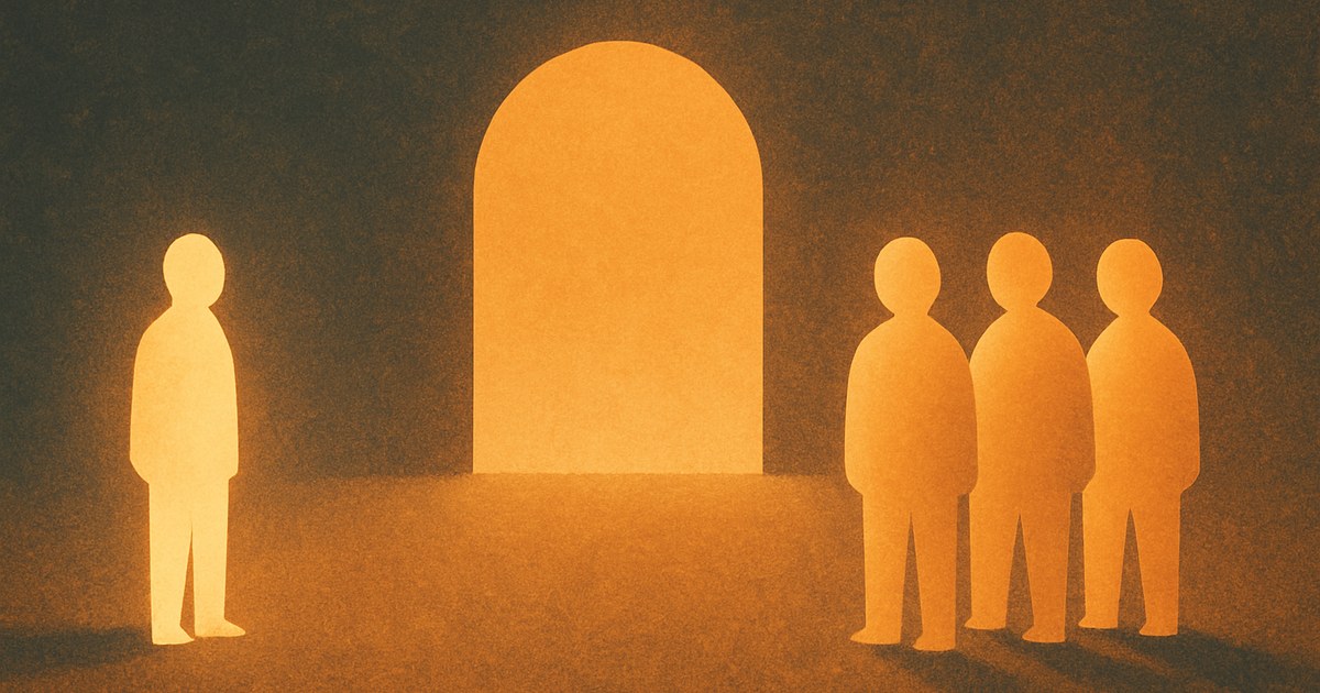 Illustration af en enkelt lysende figur over for en klynge af figurer, som symbol på forskellen mellem en SEO-konsulent og et SEO-bureau