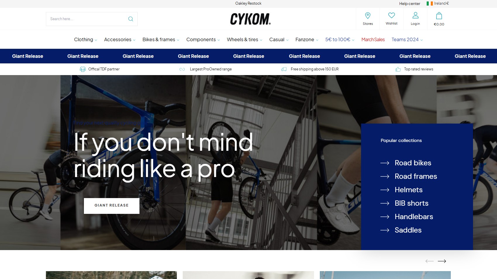 Forsiden af cykelwebshoppen CYKOM
