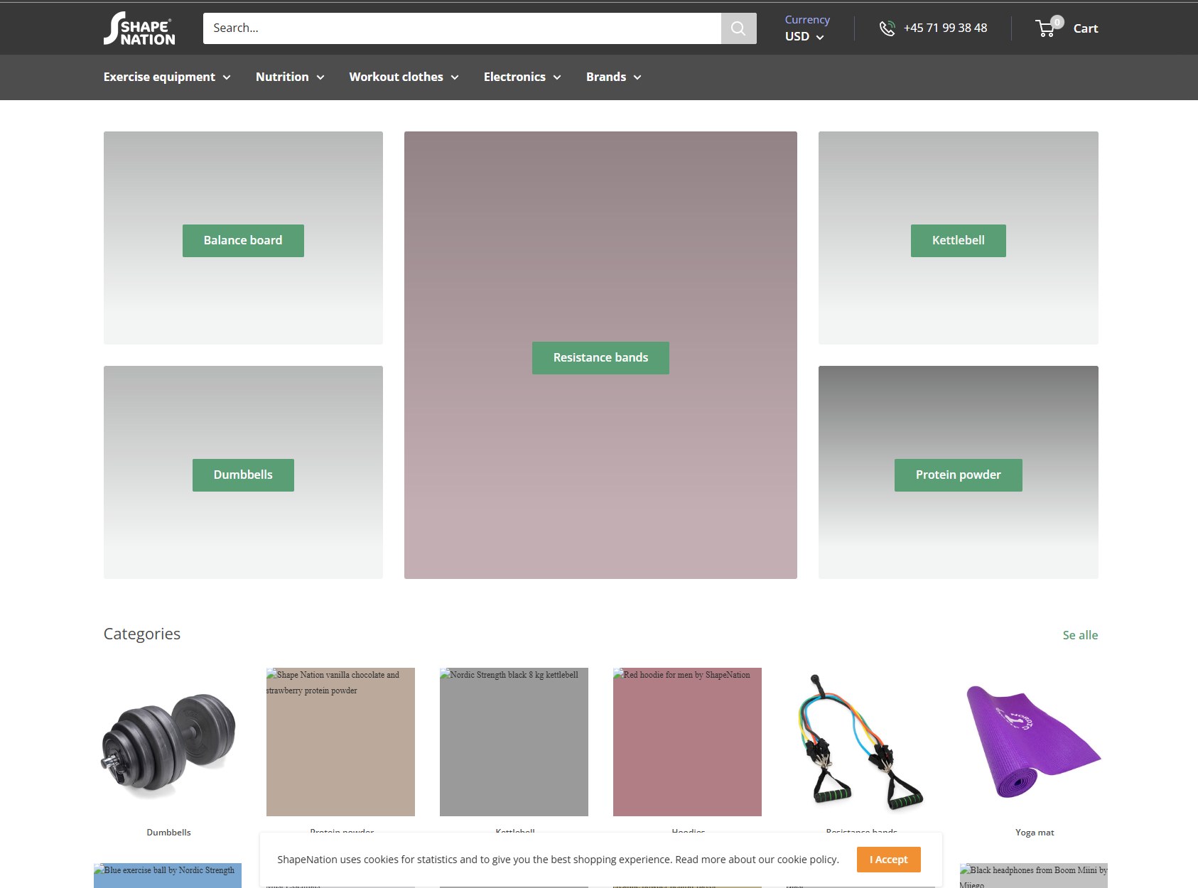 Forsiden af fitness-webshoppen ShapeNation