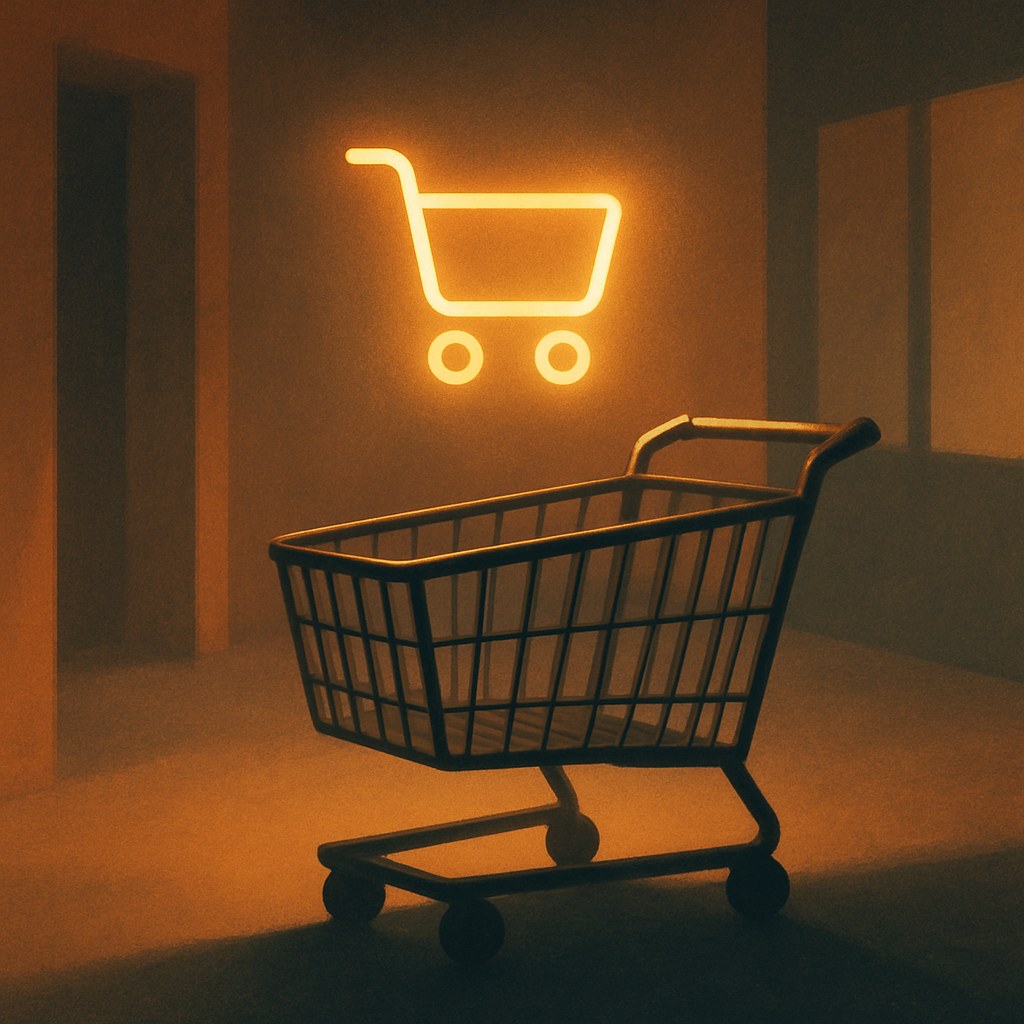 Illustration der symboliserer begrebet "Abandoned cart": Abandoned cart, på dansk kurvopgivelse, opstår, når en kunde lægger varer i indkøbskurven uden at gennemføre…