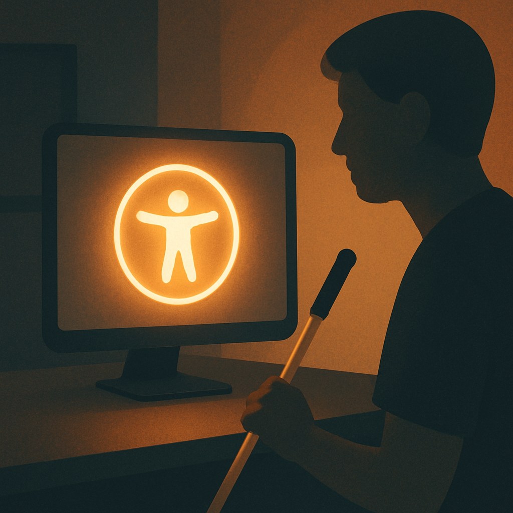 Illustration der symboliserer begrebet "Accessibility": Accessibility, eller tilgængelighed, handler om at gøre digitale løsninger brugbare for alle, herunder mennesker med nedsat…