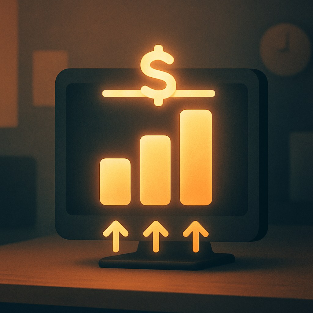 Illustration der symboliserer begrebet "Bid cap": En bid cap er et loft over, hvor meget der maksimalt bydes i en enkelt auktion,…