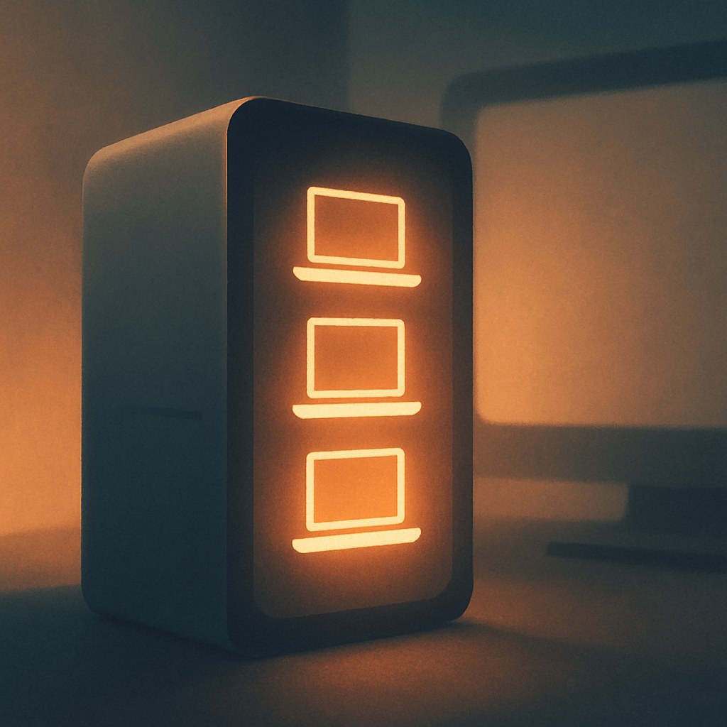 Illustration der symboliserer begrebet "Delt hosting": Delt hosting betyder, at flere websites deler ressourcerne på den samme fysiske server. Det er den…