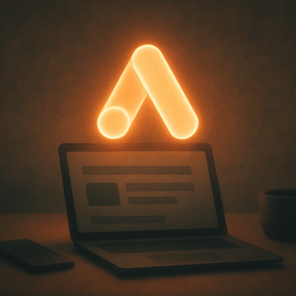 Illustration der symboliserer begrebet "Google Ads": Google Ads er Googles annonceplatform, hvor annoncører byder på placeringer i søgeresultater, på YouTube, i Display-netværket…