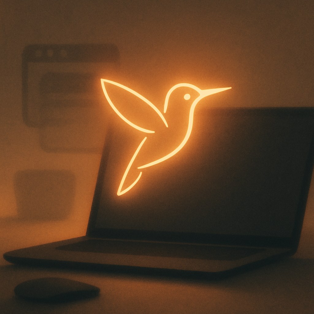 Illustration der symboliserer begrebet "Google Hummingbird": Hummingbird var en gennemgribende omskrivning af Googles søgealgoritme i 2013, der flyttede fokus mod betydningen af…