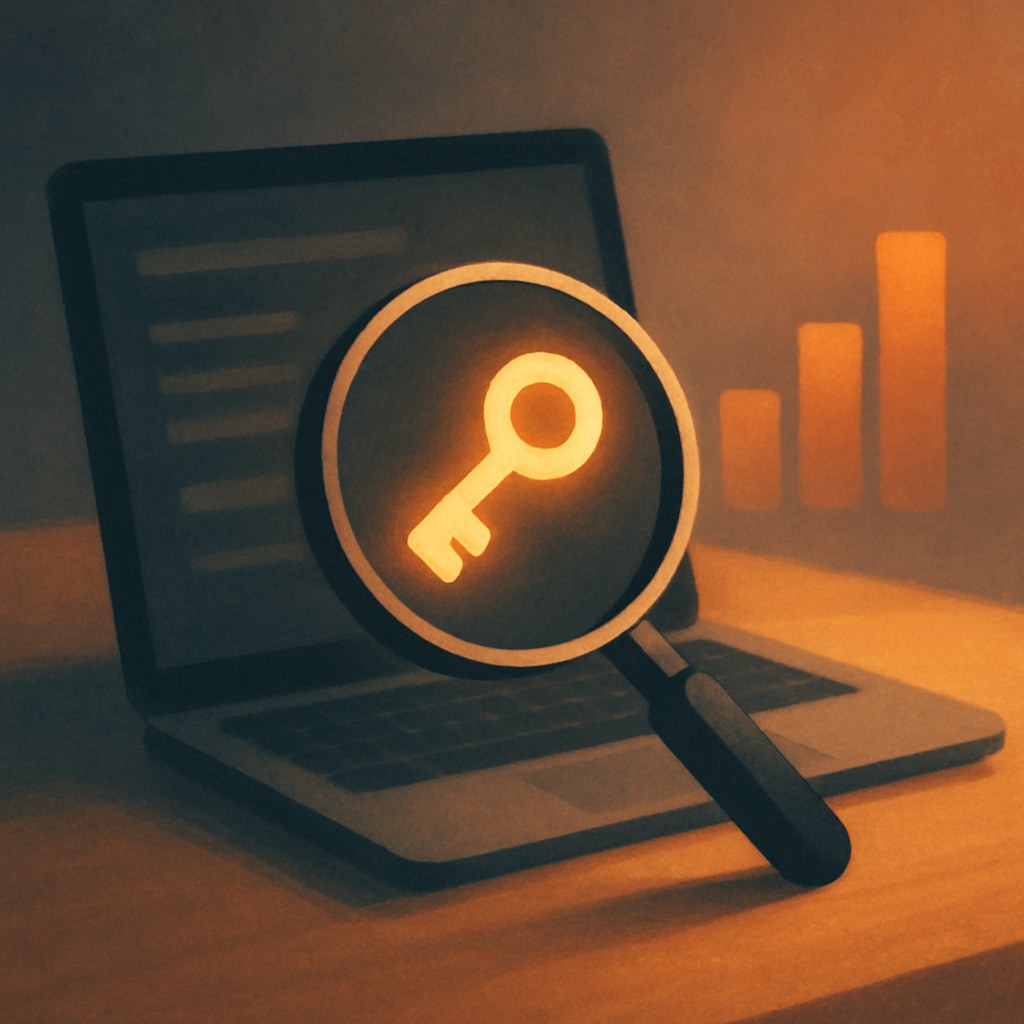Illustration der symboliserer begrebet "Google Keyword Planner": Google Keyword Planner er et værktøj i Google Ads, der giver søgeordsforslag samt estimater for volumen…