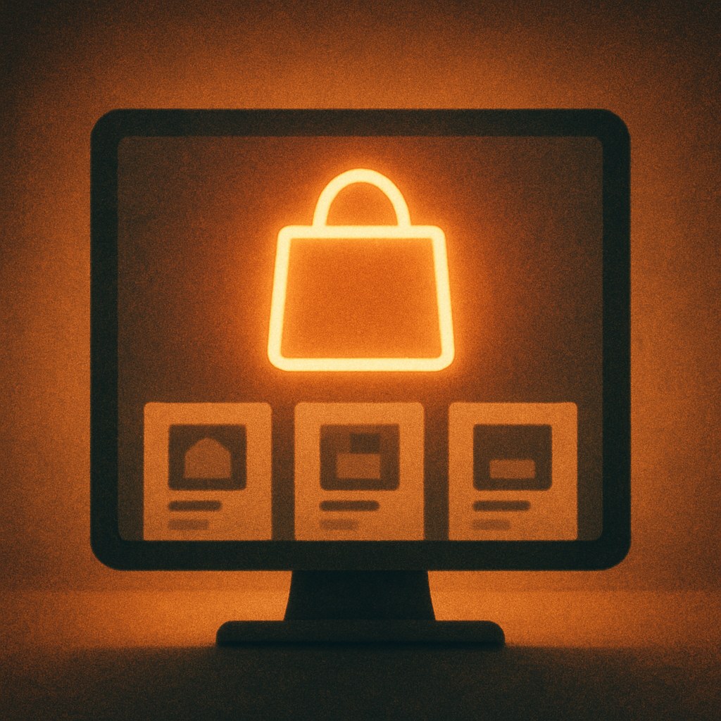 Illustration der symboliserer begrebet "Google Shopping": Google Shopping er formatet, hvor produkter vises med billede, pris og butiksnavn direkte i søgeresultatet. Placeringerne…