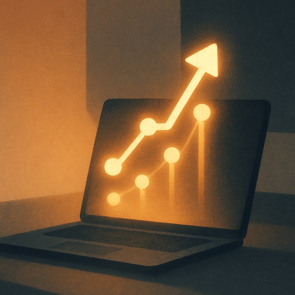 Illustration der symboliserer begrebet "Google Trends": Google Trends er et gratis værktøj, der viser den relative søgeinteresse for termer over tid og…