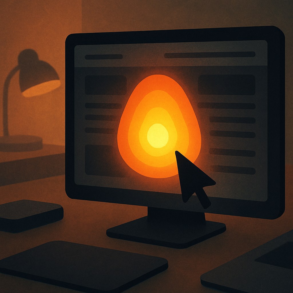 Illustration der symboliserer begrebet "Heatmap": En heatmap er en visuel fremstilling af, hvor brugere klikker, bevæger musen eller scroller på en…