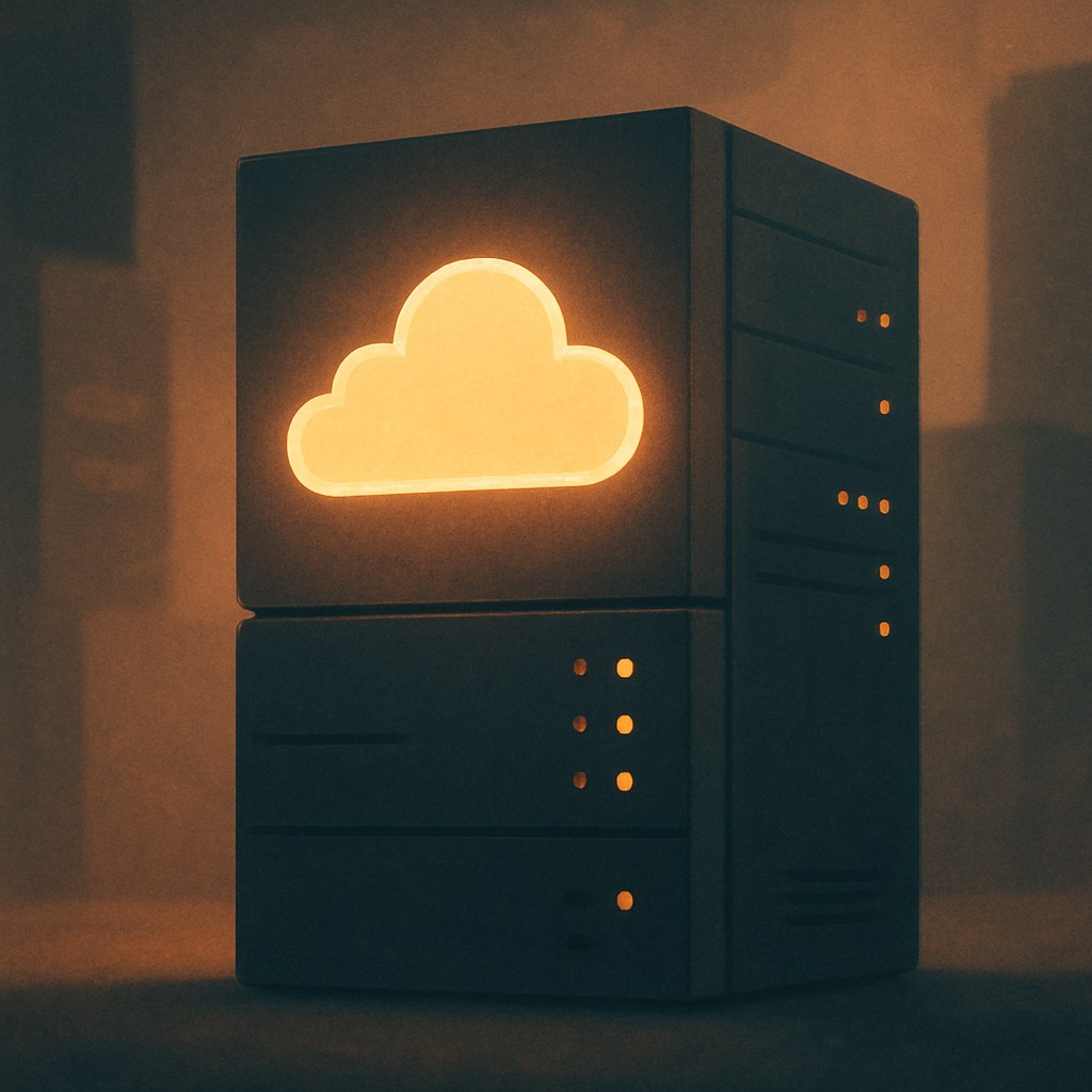 Illustration der symboliserer begrebet "Hosting": Hosting er den serverplads, hvor et websites filer og database ligger, så siden er tilgængelig døgnet…