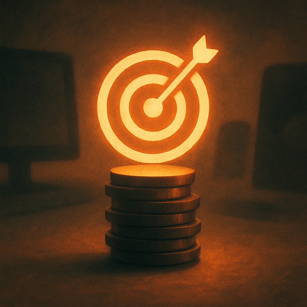 Illustration der symboliserer begrebet "Mål-CPA": Mål-CPA er en automatiseret budstrategi, hvor annoncøren angiver den ønskede gennemsnitlige pris pr. konvertering, og systemet…