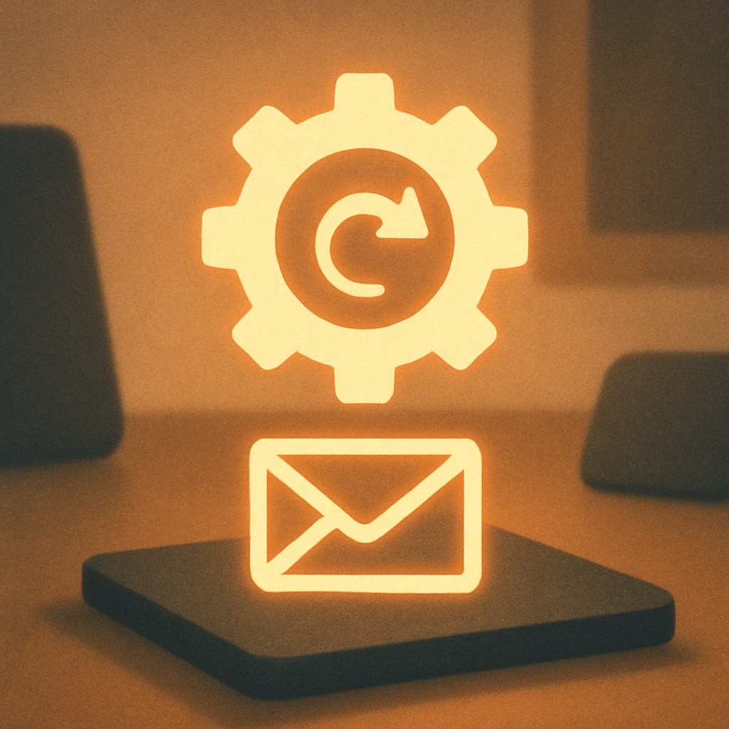 Illustration der symboliserer begrebet "Marketing automation": Marketing automation er brugen af software til at sende beskeder automatisk på baggrund af regler, tidsplaner…