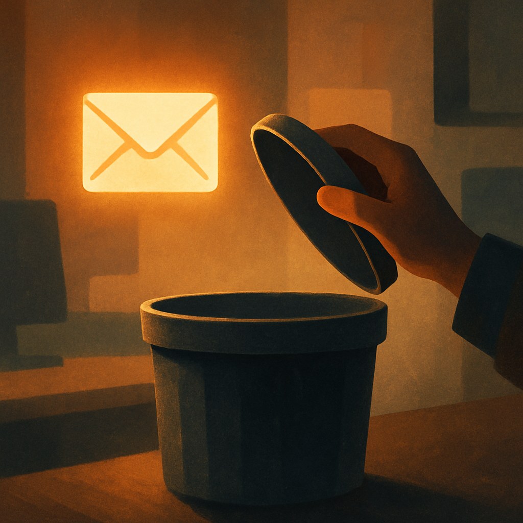 Illustration der symboliserer begrebet "Opt-out": Opt-out er en persons framelding fra fremtidige mails, typisk via et afmeldingslink. Afsenderen er forpligtet til…