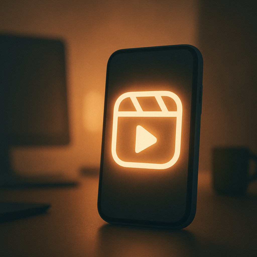 Illustration der symboliserer begrebet "Reels": Reels er Instagrams og Facebooks format for korte, lodrette videoer, der distribueres bredt til både følgere…