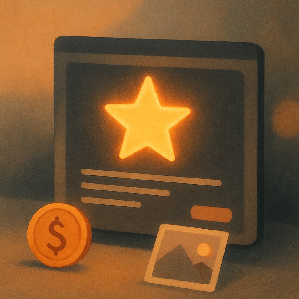 Illustration der symboliserer begrebet "Rich results": Rich results er søgeresultater med ekstra visuelle elementer som stjerner, priser, billeder eller FAQ-udklap. De udløses…