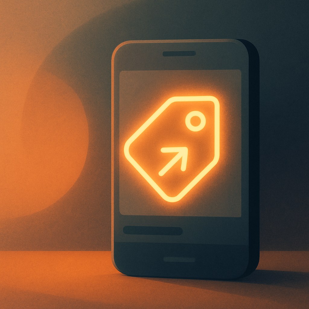 Illustration der symboliserer begrebet "Shoppable post": Et shoppable post er et opslag med indbyggede produkttags, der linker direkte til køb. Formatet gør…