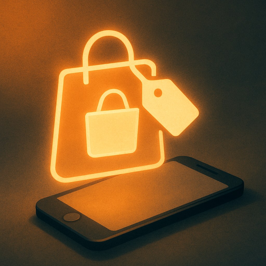 Illustration der symboliserer begrebet "Social commerce": Social commerce er handel, der foregår direkte inde på de sociale platforme via butiksfunktioner og produkttags.…