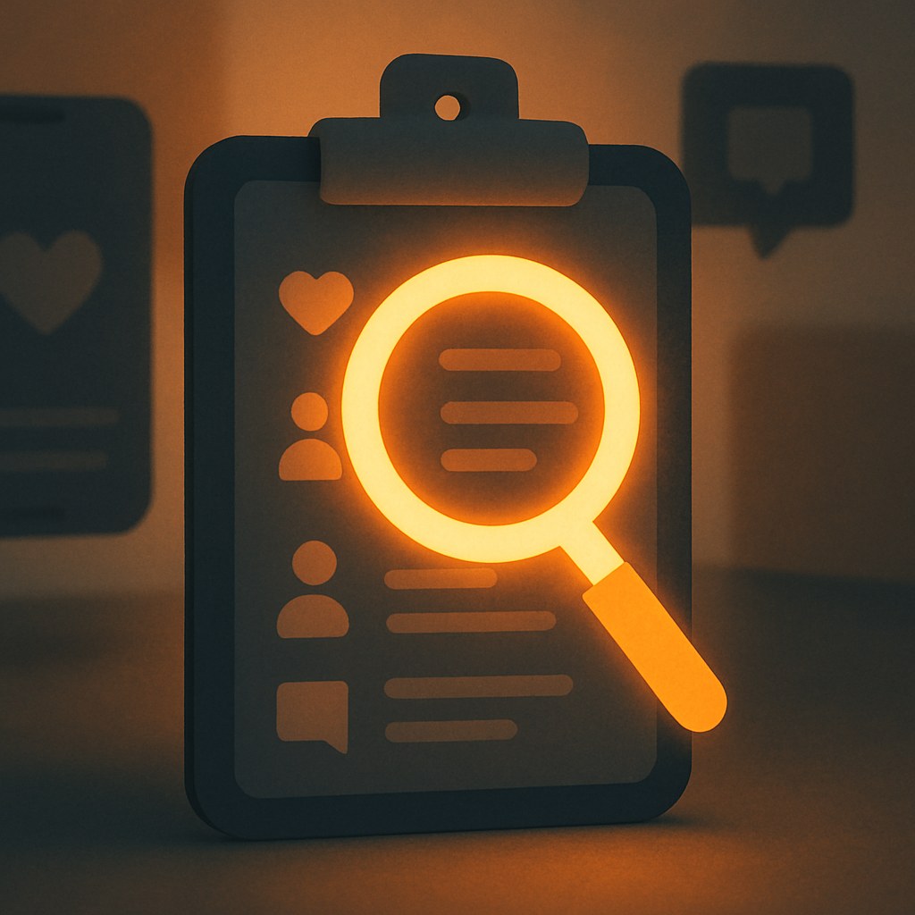 Illustration der symboliserer begrebet "Social media audit": En social media audit er en systematisk gennemgang af et brands tilstedeværelse på sociale medier. Analysen…