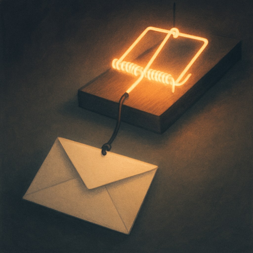 Illustration der symboliserer begrebet "Spamfælde": En spamfælde er en mailadresse, der udelukkende findes for at fange afsendere med dårlig listepraksis. Fælder…