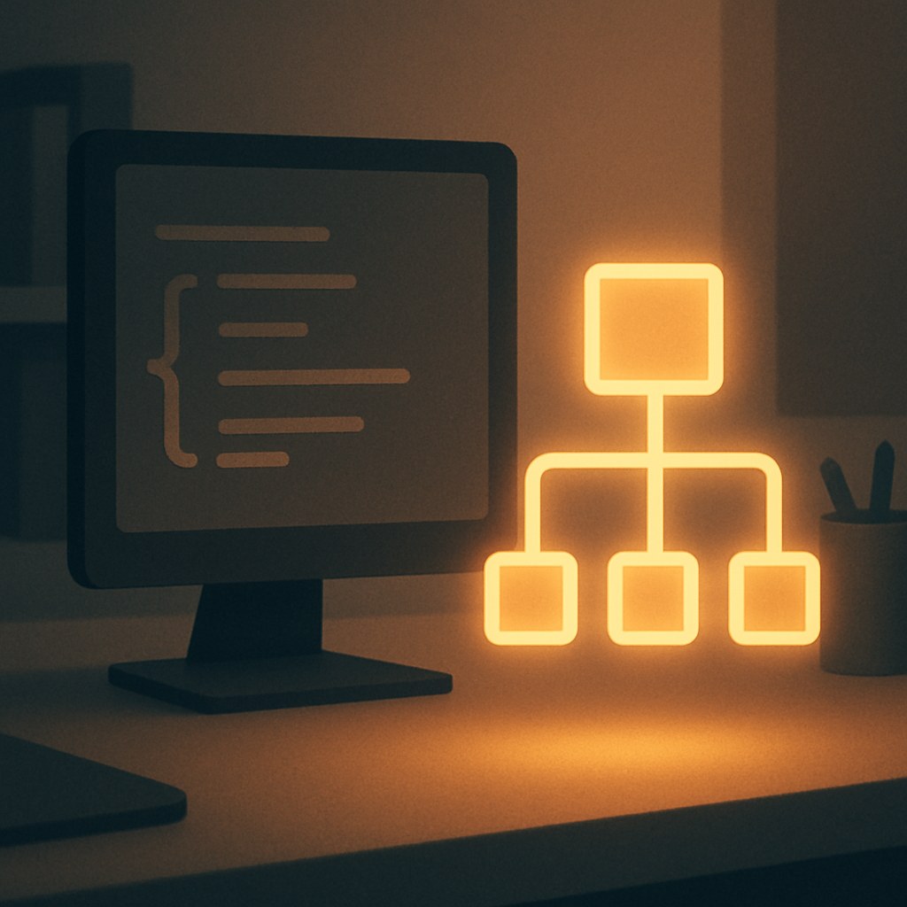 Illustration der symboliserer begrebet "Structured data": Struktureret data er kode, ofte i formatet JSON-LD, der beskriver indholdet på en side i et…