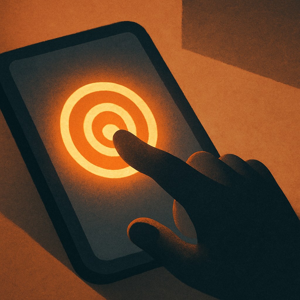 Illustration der symboliserer begrebet "Touch target": Et touch target er det område på en skærm, en bruger kan ramme med fingeren. For…