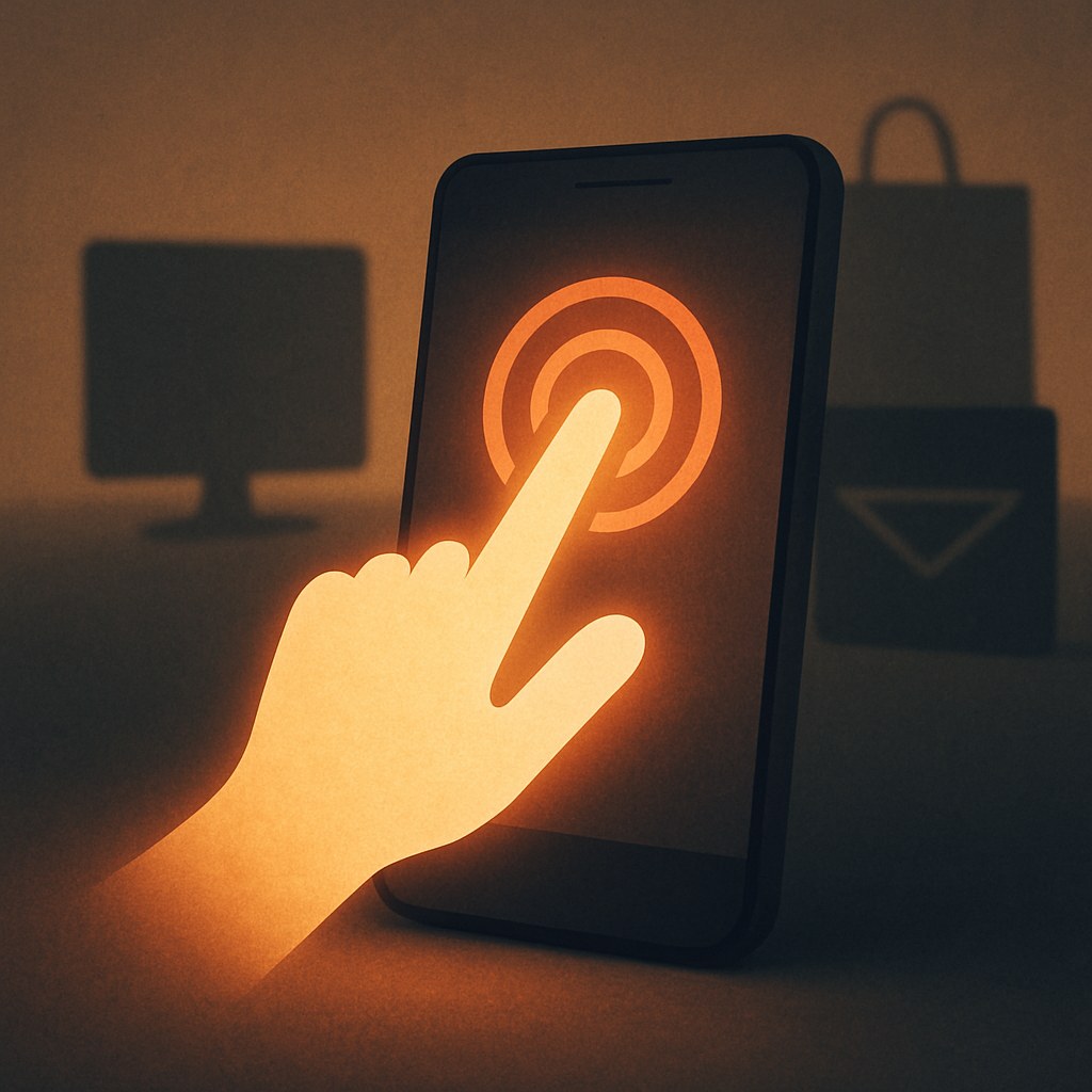 Illustration der symboliserer begrebet "Touchpoint": Et touchpoint er et konkret berøringspunkt mellem en kunde og en virksomhed undervejs i kunderejsen. Det…