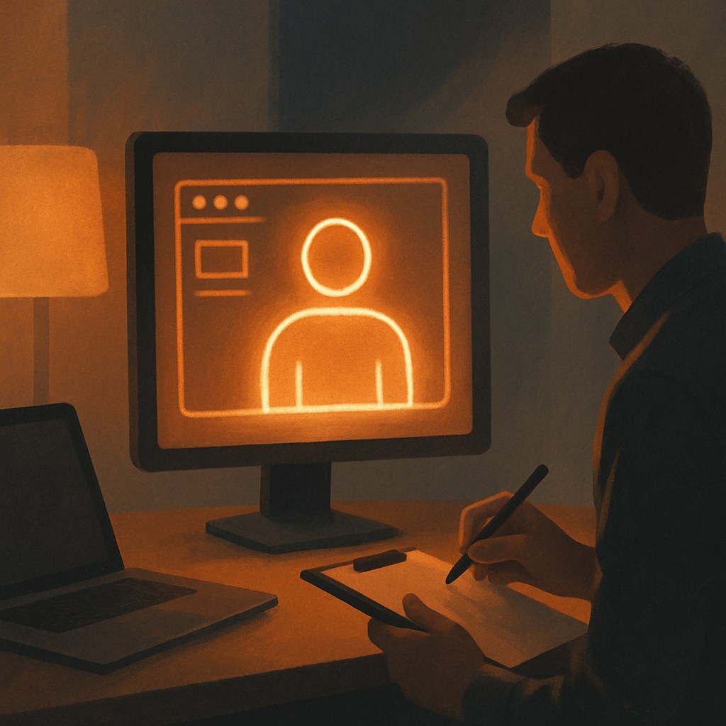 Illustration der symboliserer begrebet "Usability-test": En usability-test er en metode, hvor rigtige brugere løser opgaver i en grænseflade, mens man observerer,…