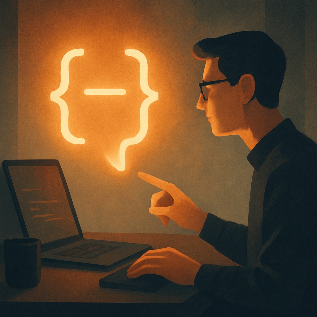 Illustration der symboliserer begrebet "Vibe Coding": Vibe coding er at bygge software ved at beskrive, hvad man vil have, i almindeligt sprog…