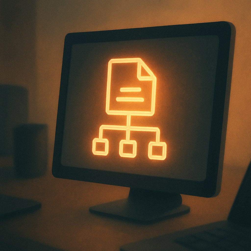Illustration der symboliserer begrebet "XML-sitemap": Et XML-sitemap er en struktureret fil, der lister sitets vigtige URL'er, så søgemaskiner lettere finder og…
