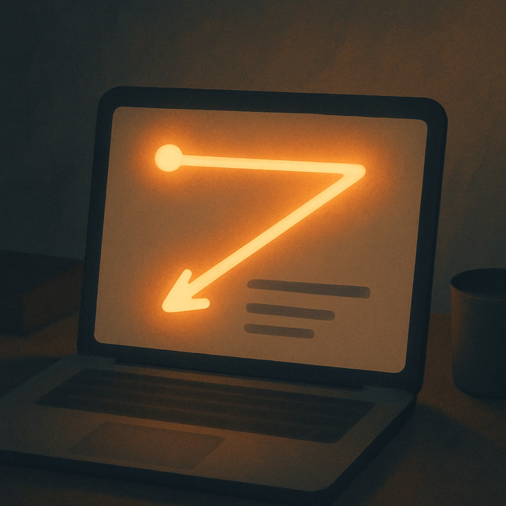 Illustration der symboliserer begrebet "Z-mønster": Z-mønsteret beskriver en skimmebane på enkle sider med lidt tekst, hvor øjet bevæger sig fra øverste…